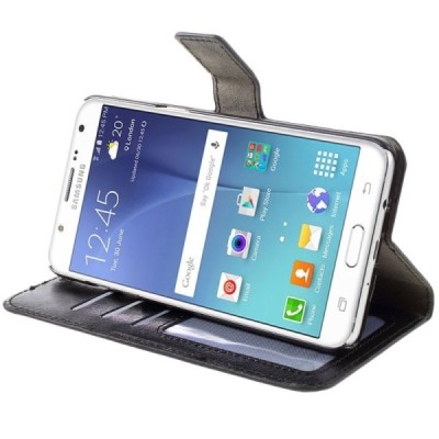 Samsung Galaxy J5 2016 (J510) atverčiamas juodas odinis dėklas - piniginė / Priedai.lt