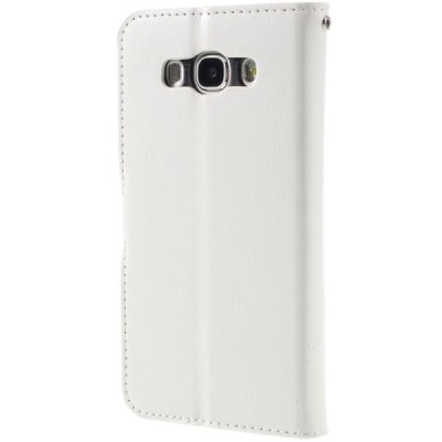 Samsung Galaxy J5 2016 (J510) atverčiamas baltas odinis dėklas - piniginė / Priedai.lt