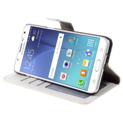 Samsung Galaxy J5 2016 (J510) atverčiamas baltas odinis dėklas - piniginė / Priedai.lt