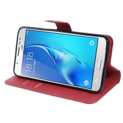 Samsung Galaxy J5 2016 (J510) atverčiamas raudonas odinis dėklas - piniginė / Priedai.lt