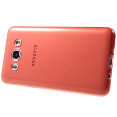 Samsung Galaxy J5 2016 (J510) skaidrus (permatomas) kieto silikono TPU ploniausias pasaulyje raudonas dėklas/ Priedai.lt