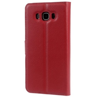 Samsung Galaxy J7 2016 (J710) atverčiamas raudonas odinis dėklas - piniginė / Priedai.lt