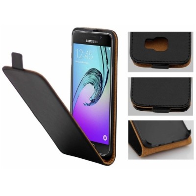 Samsung Galaxy A3 2016 (A310) klasikinis vertikaliai atverčiamas juodas odinis dėklas / Priedai.lt