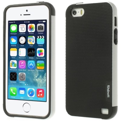 Apple iPhone 5 (5s,SE) „Walnutt“ kieto silikono juodas dėklas  baltais apvadais / Priedai.lt