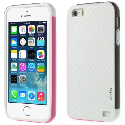 Apple iPhone 5 (5s,SE) „Walnutt“ kieto silikono baltas dėklas  juodais apvadais / Priedai.lt