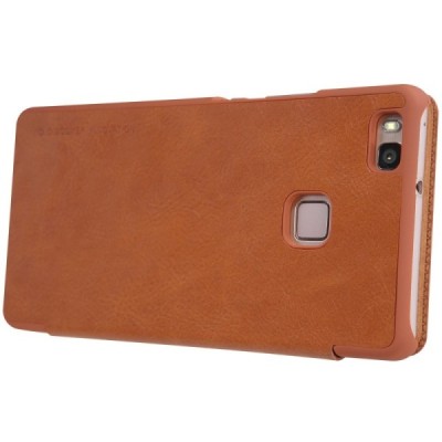 Prabangus „Nillkin“ Qin serijos rudas odinis atverčiamas Huawei P9 Lite dėklas - knygutė / Priedai.lt