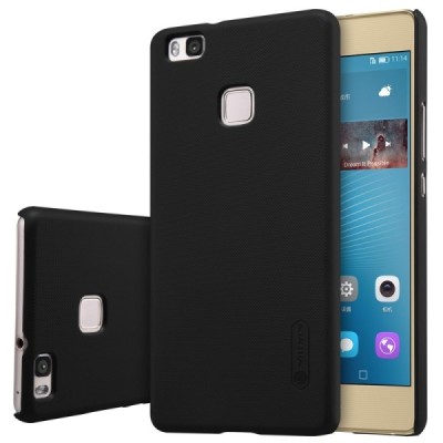 Huawei P9 Lite Nillkin Frosted Shield juodas plastikinis dėklas + apsauginė ekrano plėvelė / Priedai.lt