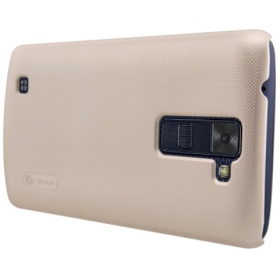 LG K8 (K350N) Nillkin Frosted Shield auksinis plastikinis dėklas + apsauginė ekrano plėvelė / Priedai.lt
