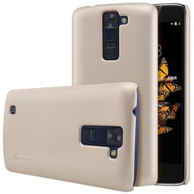 LG K8 (K350N) Nillkin Frosted Shield auksinis plastikinis dėklas + apsauginė ekrano plėvelė / Priedai.lt