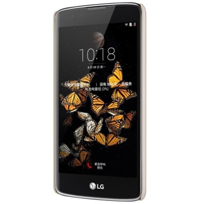 LG K8 (K350N) Nillkin Frosted Shield auksinis plastikinis dėklas + apsauginė ekrano plėvelė / Priedai.lt