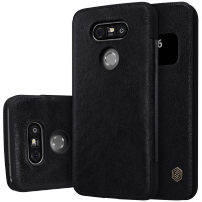 Prabangus „Nillkin“ Qin serijos juodas odinis atverčiamas LG G5 (H850) dėklas / Priedai.lt