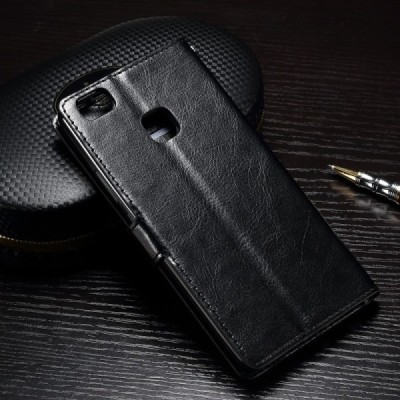 Huawei P9 Lite (Huawei Ascend P9 Lite, Huawei G9 Lite) atverčiamas juodas odinis dėklas - piniginė / Priedai.lt