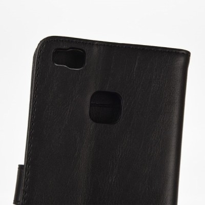 Huawei P9 Lite (Huawei Ascend P9 Lite, Huawei G9 Lite) atverčiamas juodas odinis retro dėklas - piniginė / Priedai.lt