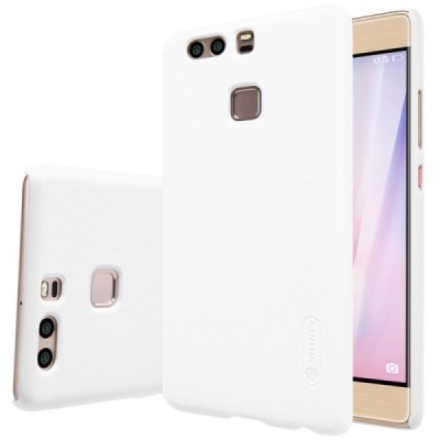 Huawei P9 Nillkin Frosted Shield baltas plastikinis dėklas + apsauginė ekrano plėvelė / Priedai.lt