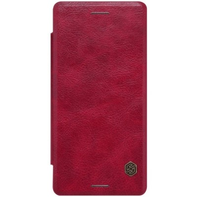 Prabangus „Nillkin“ Qin serijos raudonas odinis atverčiamas Sony Xperia X Performance dėklas / Priedai.lt