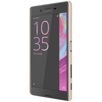 Nillkin Frosted Shield Sony Xperia X Performance auksinis plastikinis dėklas + apsauginė ekrano plėvelė / Priedai.lt