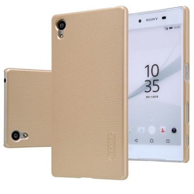 Sony Xperia Z5 Nillkin Frosted Shield auksinis plastikinis dėklas + apsauginė ekrano plėvelė / Priedai.lt
