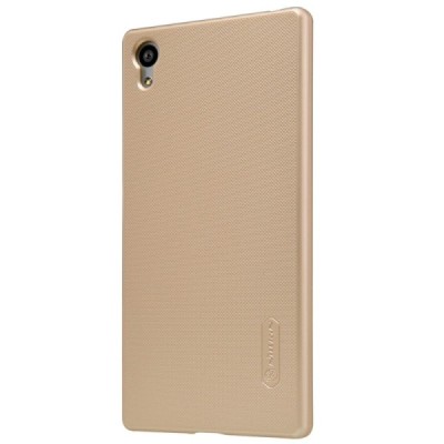 Sony Xperia Z5 Nillkin Frosted Shield auksinis plastikinis dėklas + apsauginė ekrano plėvelė / Priedai.lt