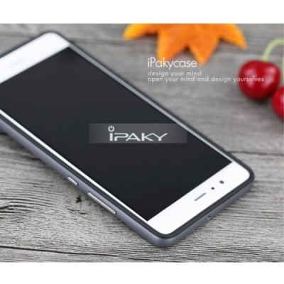 Huawei P9 „IPAKY“ kieto silikono TPU juodas (pilkais apvadais) dėklas - nugarėlė / Priedai.lt