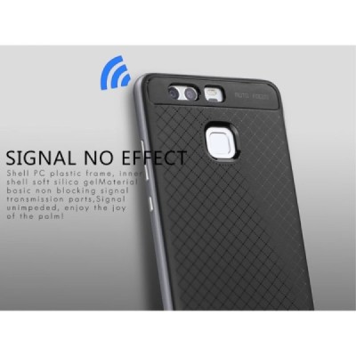 Huawei P9 „IPAKY“ kieto silikono TPU juodas (pilkais apvadais) dėklas - nugarėlė / Priedai.lt