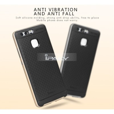Huawei P9 „IPAKY“ kieto silikono TPU juodas (auksiniais apvadais) dėklas - nugarėlė / Priedai.lt