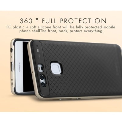 Huawei P9 „IPAKY“ kieto silikono TPU juodas (auksiniais apvadais) dėklas - nugarėlė / Priedai.lt