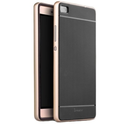 Huawei P8 „IPAKY“ kieto silikono TPU juodas (auksiniais apvadais) dėklas - nugarėlė / Priedai.lt