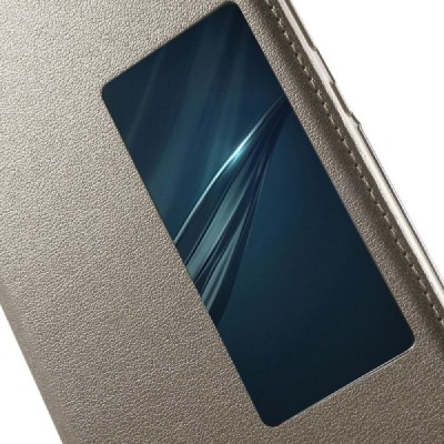 Huawei P9 Plus auksinis odinis atverčiamas „Smart Window“ dėklas su langeliu / Priedai.lt
