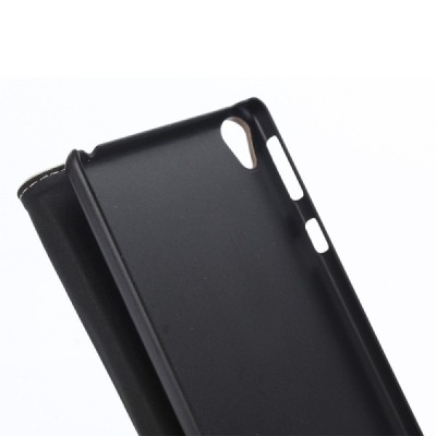 Sony Xperia E5 atverčiamas smėlio spalvos odinis retro dėklas - piniginė / Priedai.lt
