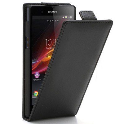 Atverčiamas Sony Xperia Z  juodas odinis dėklas / Priedai.lt