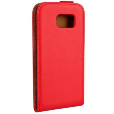 Samsung Galaxy S6 (G920) klasikinis vertikaliai atverčiamas raudonas odinis dėklas / Priedai.lt