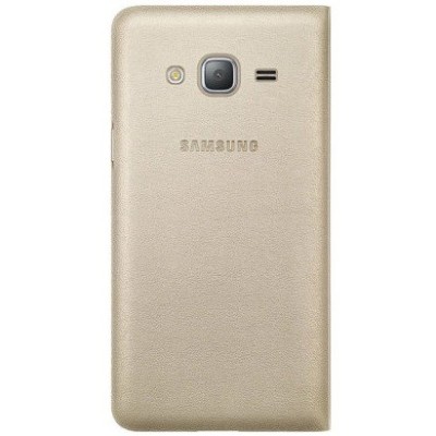 Samsung Galaxy J3 2016 (J320) originalus Flip Wallet Cover atverčiamas auksinis odinis dėklas - piniginė / Priedai.lt