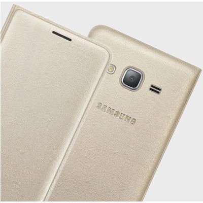 Samsung Galaxy J3 2016 (J320) originalus Flip Wallet Cover atverčiamas auksinis odinis dėklas - piniginė / Priedai.lt