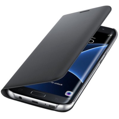 Samsung Galaxy S7 Edge (G935) originalus Flip Wallet Cover atverčiamas juodas odinis dėklas - piniginė / Priedai.lt