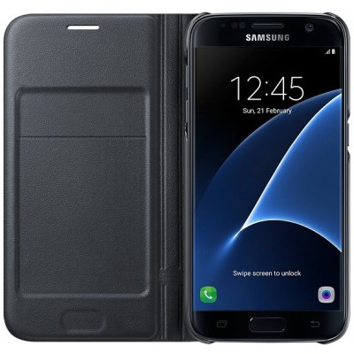 Samsung Galaxy S7 (G930) originalus Led View Cover atverčiamas juodas odinis dėklas - piniginė / Priedai.lt
