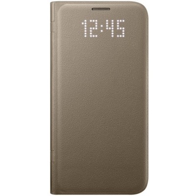 Samsung Galaxy S7 (G930) originalus Led View Cover atverčiamas auksinis odinis dėklas - piniginė / Priedai.lt