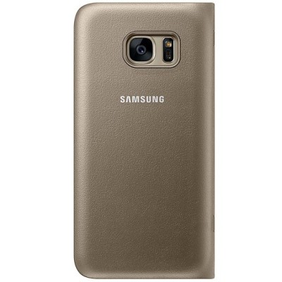 Samsung Galaxy S7 (G930) originalus Led View Cover atverčiamas auksinis odinis dėklas - piniginė / Priedai.lt