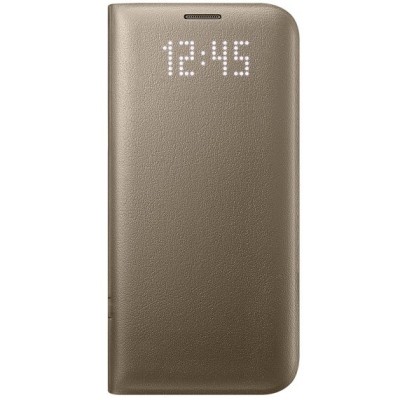 Samsung Galaxy S7 Edge (G935) originalus Led View Cover atverčiamas auksinis odinis dėklas - piniginė / Priedai.lt