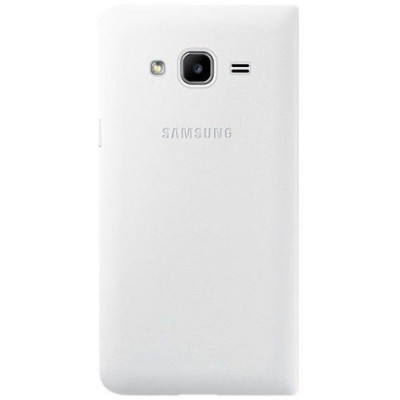 Samsung Galaxy J1 2016 (J120) originalus Flip Wallet Cover atverčiamas baltas odinis dėklas - piniginė / Priedai.lt