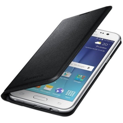 Samsung Galaxy J5 2016 (J510) originalus Flip Wallet Cover atverčiamas juodas odinis dėklas - piniginė / Priedai.lt