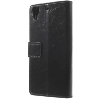 HTC Desire 628 atverčiamas juodas odinis dėklas - piniginė / Priedai.lt