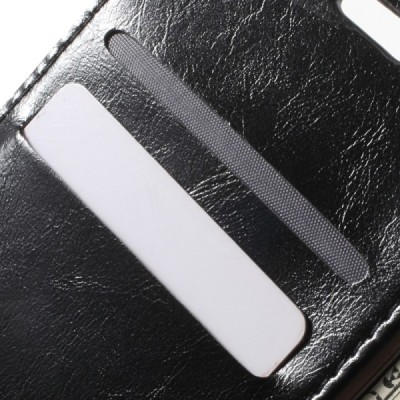 HTC Desire 628 atverčiamas juodas odinis dėklas - piniginė / Priedai.lt