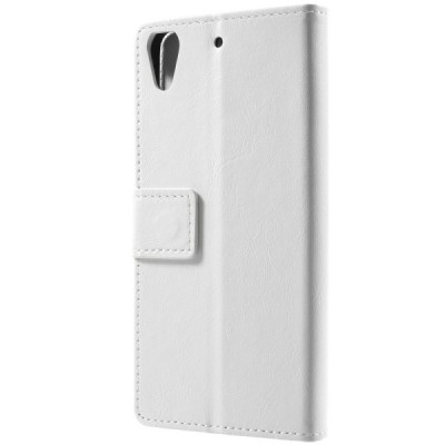 HTC Desire 628 atverčiamas baltas odinis dėklas - piniginė / Priedai.lt