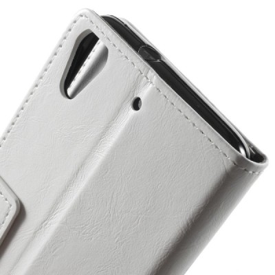 HTC Desire 628 atverčiamas baltas odinis dėklas - piniginė / Priedai.lt