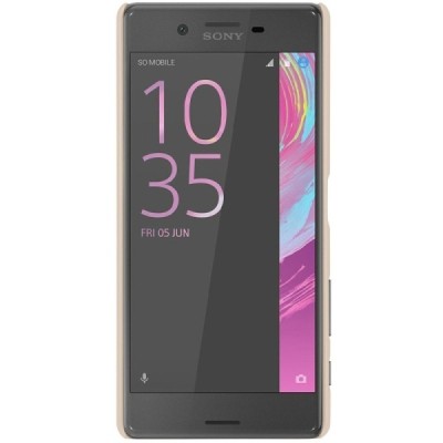 Nillkin Frosted Shield Sony Xperia X (F5121, F5122) auksinis plastikinis dėklas + apsauginė ekrano plėvelė / Priedai.lt