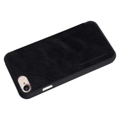 Prabangus „Nillkin“ Qin serijos juodas odinis atverčiamas Apple iPhone 7 (iPhone 8) dėklas / Priedai.lt