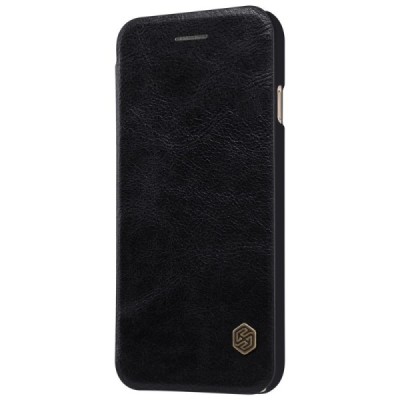 Prabangus „Nillkin“ Qin serijos juodas odinis atverčiamas Apple iPhone 7 (iPhone 8) dėklas / Priedai.lt