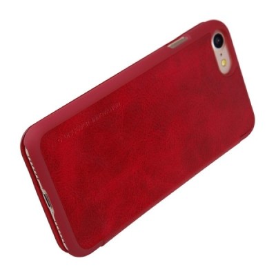 Prabangus „Nillkin“ Qin serijos raudonas odinis atverčiamas Apple iPhone 7 (iPhone 8) dėklas / Priedai.lt