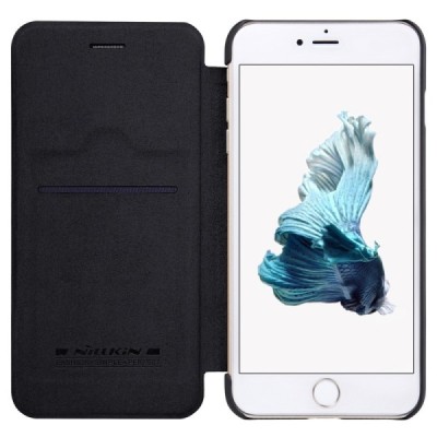 Prabangus „Nillkin“ Qin serijos juodas odinis atverčiamas Apple iPhone 7 Plus (iPhone 8 Plus) dėklas / Priedai.lt