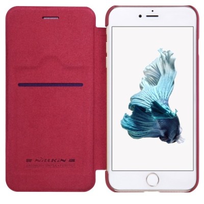 Prabangus „Nillkin“ Qin serijos raudonas odinis atverčiamas Apple iPhone 7 Plus (iPhone 8 Plus) dėklas / Priedai.lt